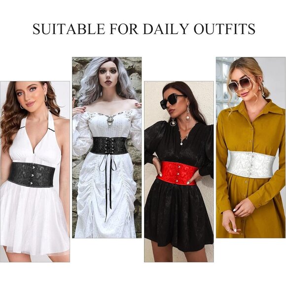 Women's Jacquard Corset Belt Lace Up Bustier Waspie Belt Renaissance Black - Picture 7 of 8